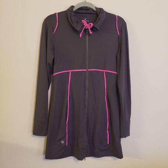 Athleta Spinnaker Long Sun Jacket 426626 Gray Asphalt/Hot Pink Size SMALL - Picture 1 of 8